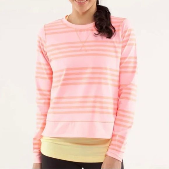 Lululemon Athletica Ocean Stripe Bleached Coral/Pop Orange pullover. size 6 - Picture 1 of 11